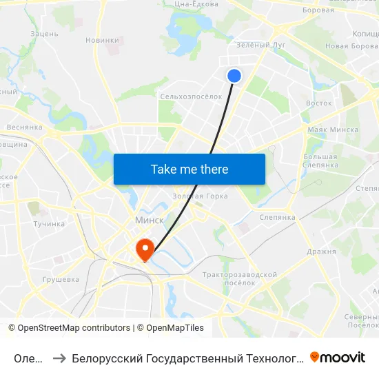 Олешава to Белорусский Государственный Технологический Университет map