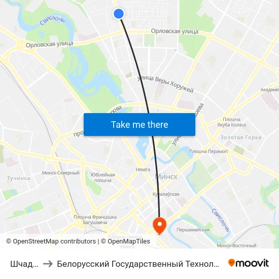 Шчадрына to Белорусский Государственный Технологический Университет map
