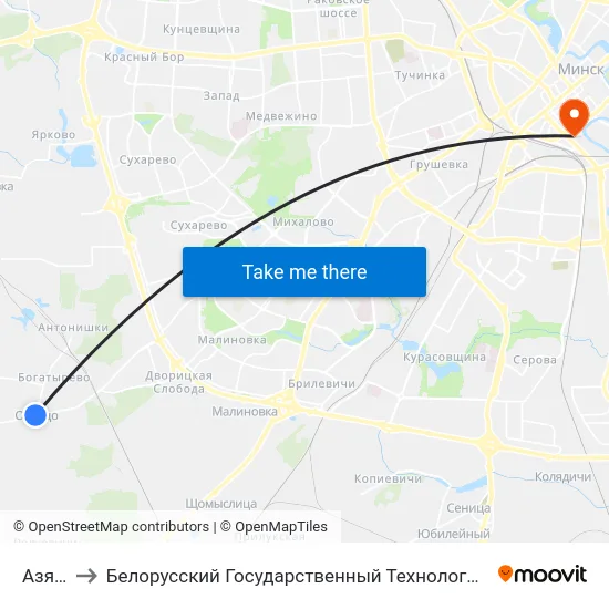 Азярцо to Белорусский Государственный Технологический Университет map