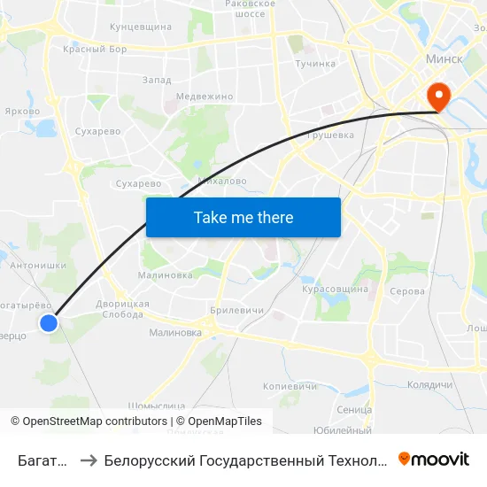 Багатырова to Белорусский Государственный Технологический Университет map
