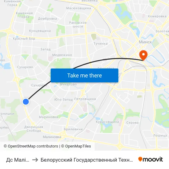 Дс Малінаўка-4 to Белорусский Государственный Технологический Университет map