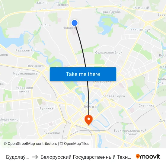 Будслаўская, 19 to Белорусский Государственный Технологический Университет map