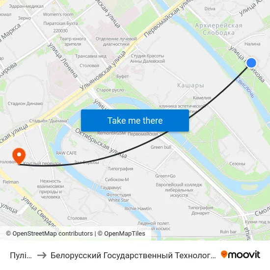 Пуліхава to Белорусский Государственный Технологический Университет map