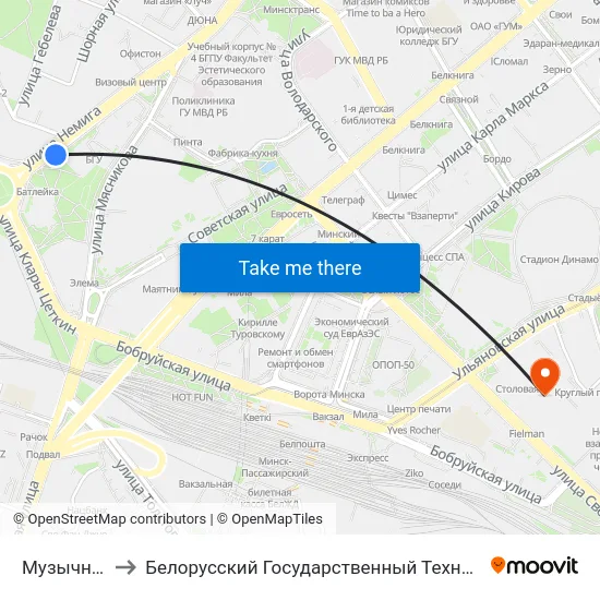 Музычны Тэатр to Белорусский Государственный Технологический Университет map