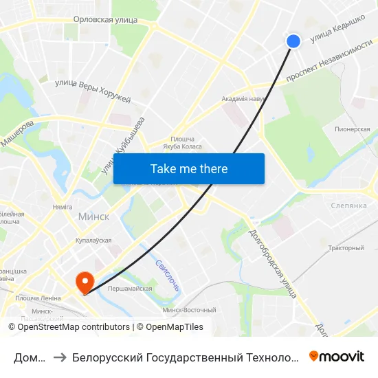 Дом Кіно to Белорусский Государственный Технологический Университет map