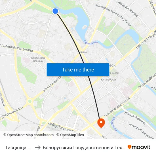 Гасцініца Юбілейная to Белорусский Государственный Технологический Университет map
