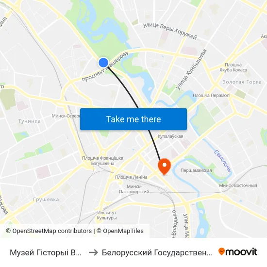 Музей Гісторыі Вялікай Айчыннай Вайны to Белорусский Государственный Технологический Университет map