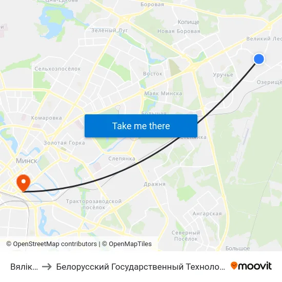 Вялікі Лес to Белорусский Государственный Технологический Университет map