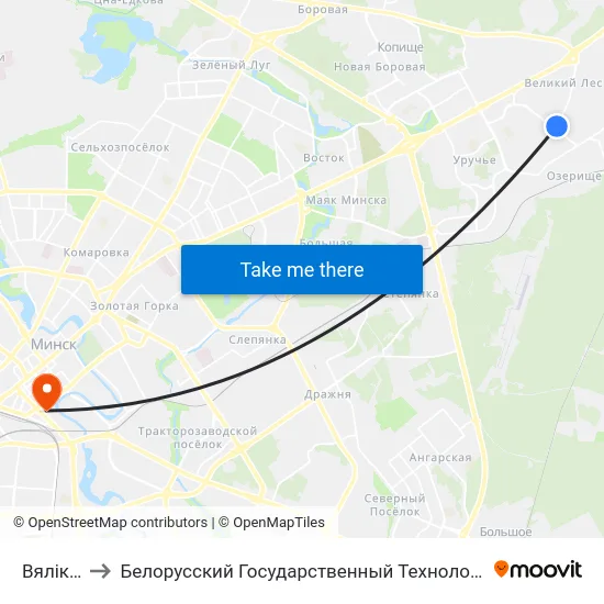 Вялікі Лес to Белорусский Государственный Технологический Университет map