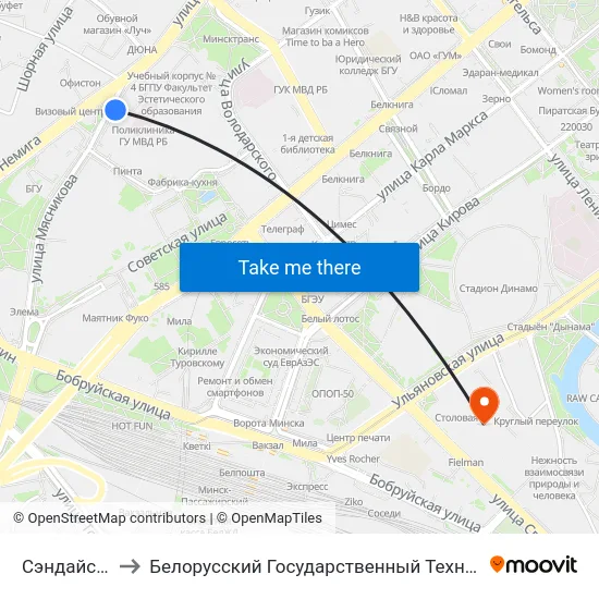 Сэндайскі Сквер to Белорусский Государственный Технологический Университет map