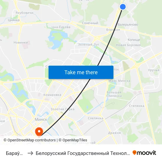 Бараўляны-2 to Белорусский Государственный Технологический Университет map
