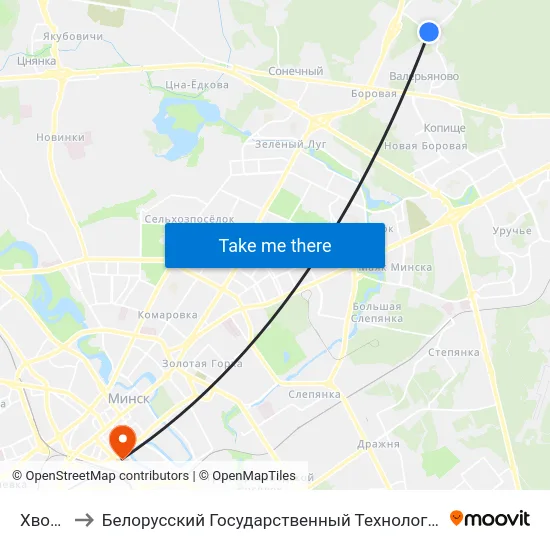 Хвойная to Белорусский Государственный Технологический Университет map