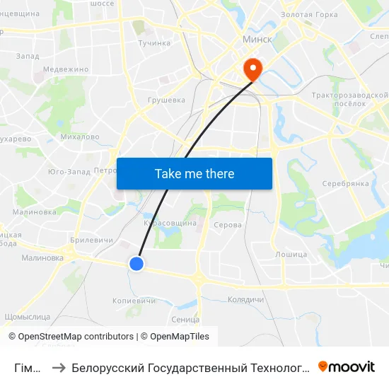 Гімназія to Белорусский Государственный Технологический Университет map