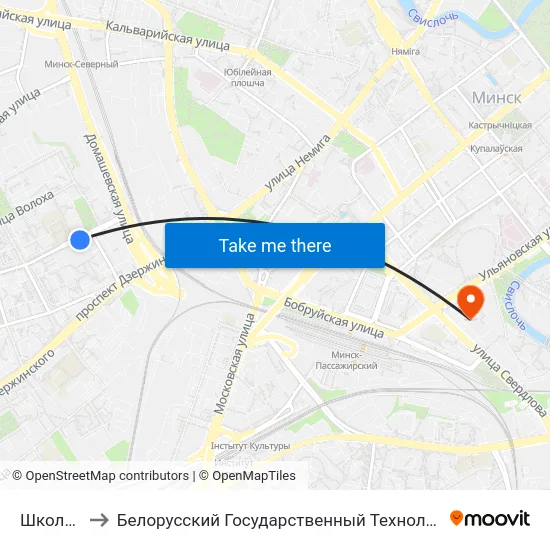 Школа №60 to Белорусский Государственный Технологический Университет map