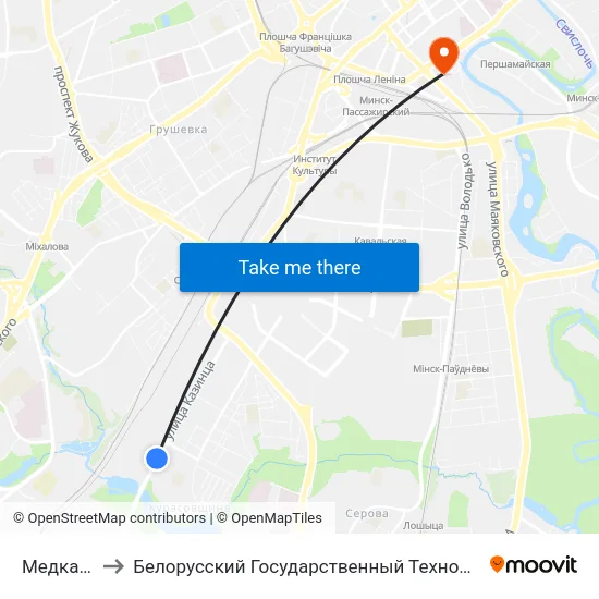 Медкалледж to Белорусский Государственный Технологический Университет map