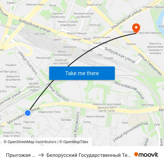 Прыгожая (Красивая) to Белорусский Государственный Технологический Университет map