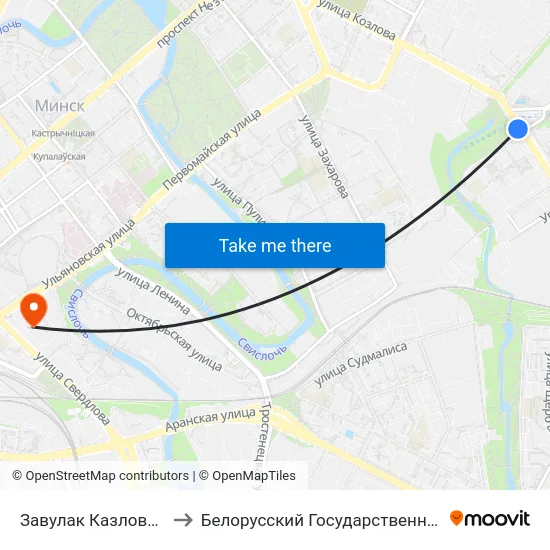 Завулак Казлова (Переулок Козлова) to Белорусский Государственный Технологический Университет map