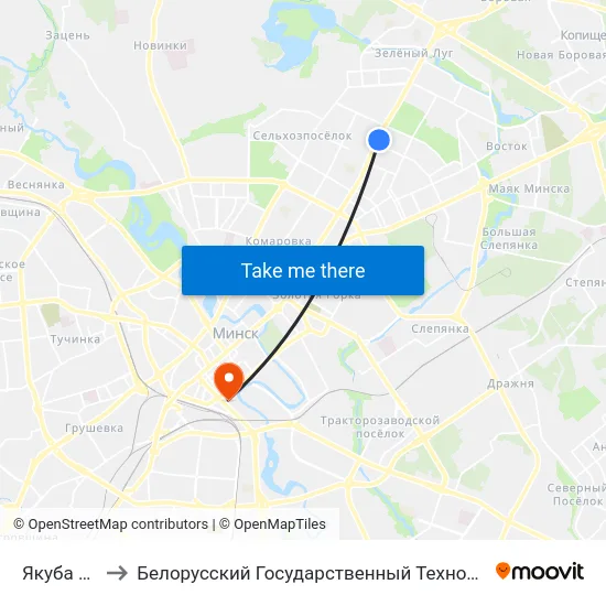 Якуба Коласа to Белорусский Государственный Технологический Университет map
