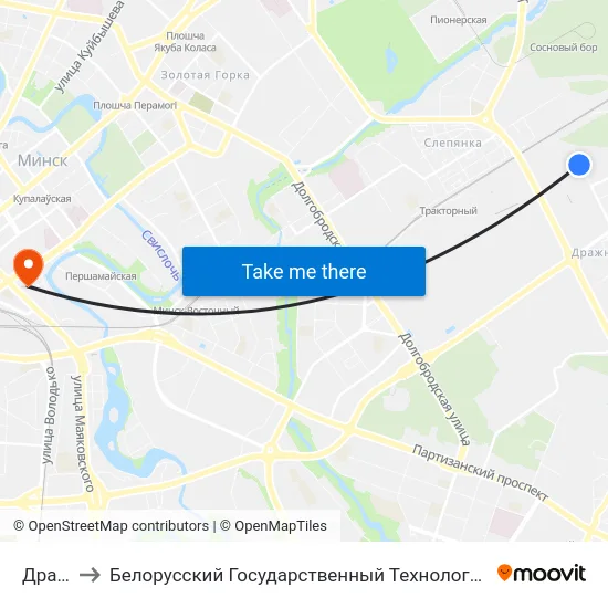 Дражня to Белорусский Государственный Технологический Университет map