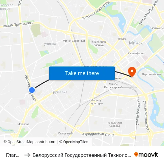Глаголева to Белорусский Государственный Технологический Университет map
