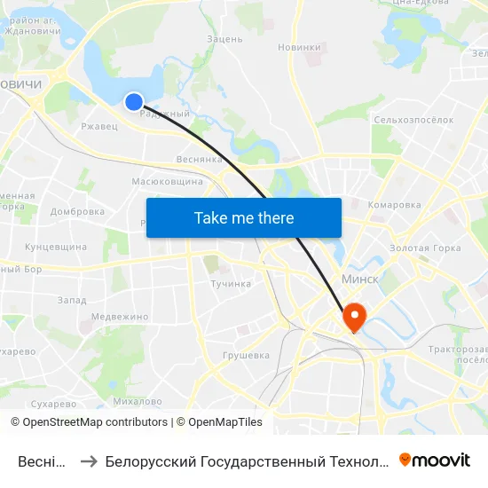 Веснінка, 10 to Белорусский Государственный Технологический Университет map