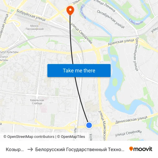 Козыраўская to Белорусский Государственный Технологический Университет map
