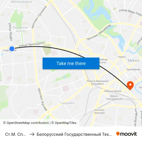 Ст.М. Спартыўная to Белорусский Государственный Технологический Университет map