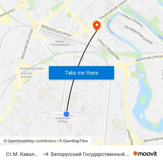 Ст.М. Кавальская Слабада to Белорусский Государственный Технологический Университет map