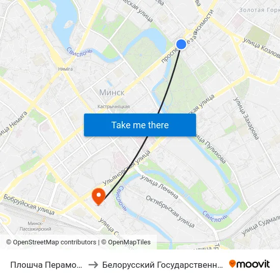 Плошча Перамогі (Площадь Победы) to Белорусский Государственный Технологический Университет map