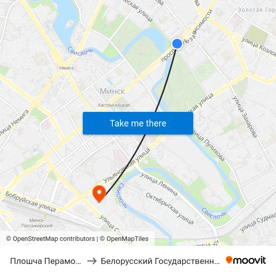 Плошча Перамогі (Площадь Победы) to Белорусский Государственный Технологический Университет map