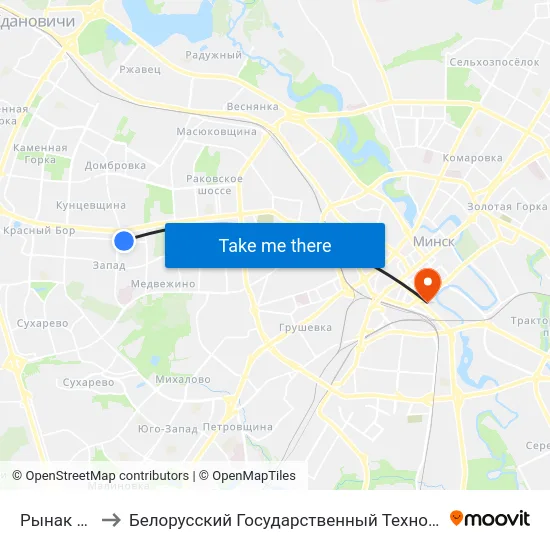 Рынак Заходнi to Белорусский Государственный Технологический Университет map