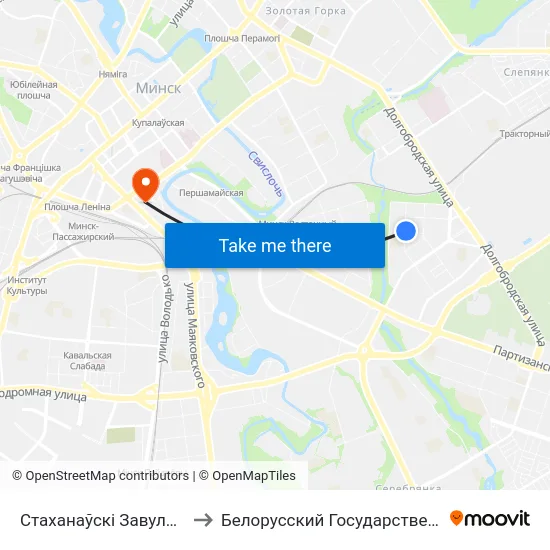 Стаханаўскі Завулак (Стахановский Переулок) to Белорусский Государственный Технологический Университет map