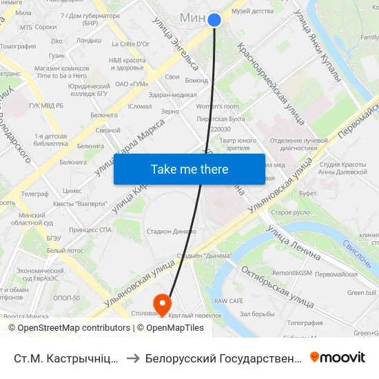 Ст.М. Кастрычніцкая (Ст.М. Октябрьская) to Белорусский Государственный Технологический Университет map