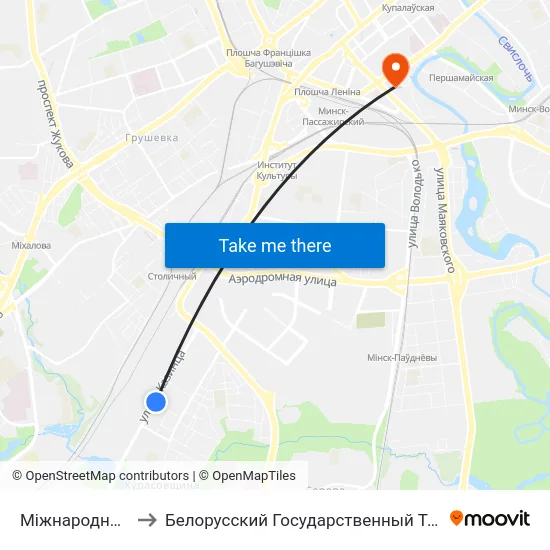 Міжнародны Універсітэт to Белорусский Государственный Технологический Университет map