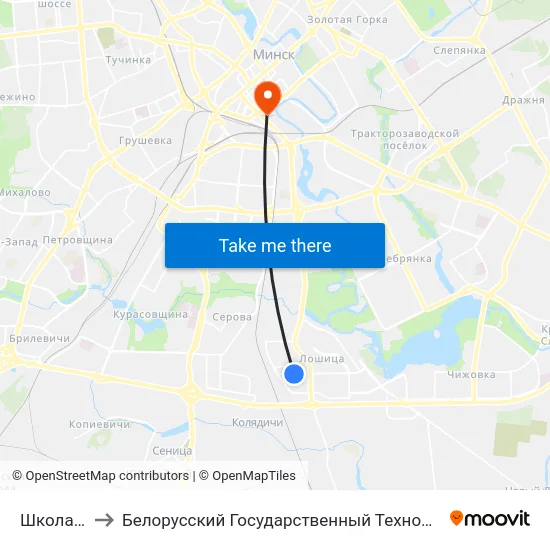 Школа №130 to Белорусский Государственный Технологический Университет map
