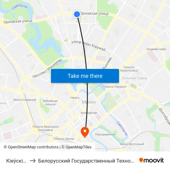 Кіеўскі Сквер to Белорусский Государственный Технологический Университет map
