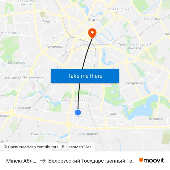 Мінскі Абласны Ліцэй to Белорусский Государственный Технологический Университет map