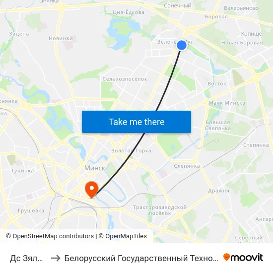 Дс Зялёны Луг to Белорусский Государственный Технологический Университет map