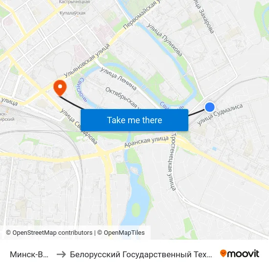 Минск-Восточный to Белорусский Государственный Технологический Университет map