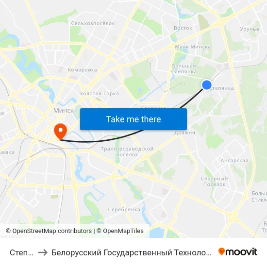 Степянка to Белорусский Государственный Технологический Университет map