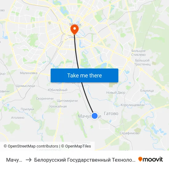 Мачулищи to Белорусский Государственный Технологический Университет map