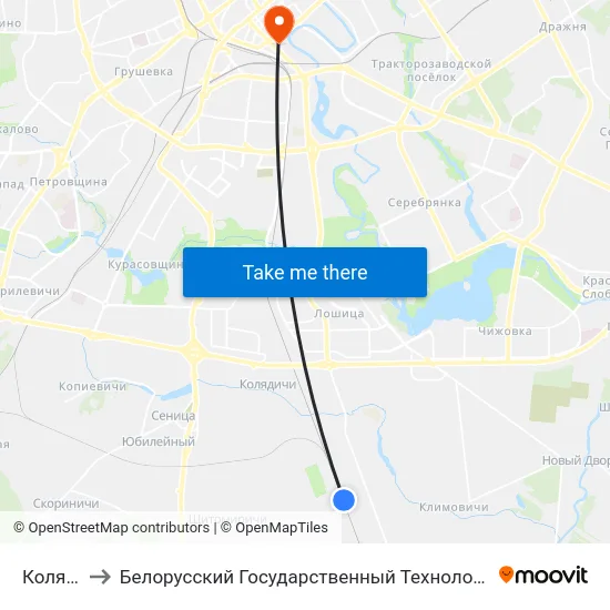 Колядичи to Белорусский Государственный Технологический Университет map