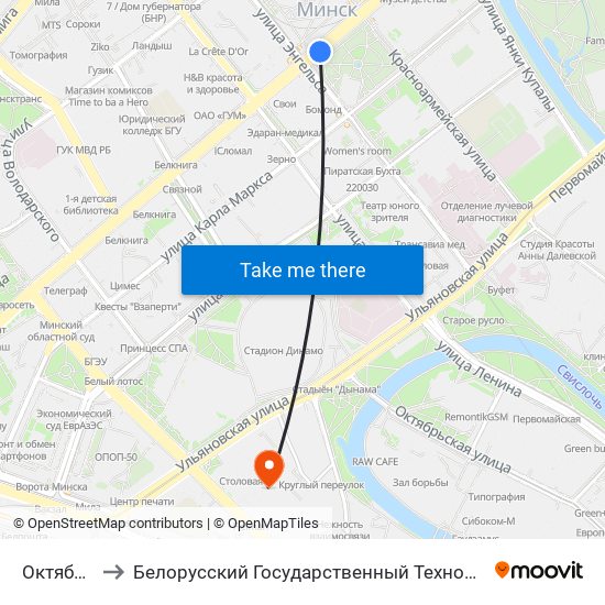 Октябрьская to Белорусский Государственный Технологический Университет map