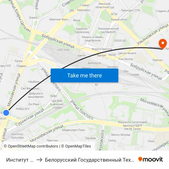 Институт Культуры to Белорусский Государственный Технологический Университет map