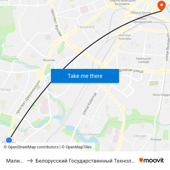 Малиновка to Белорусский Государственный Технологический Университет map
