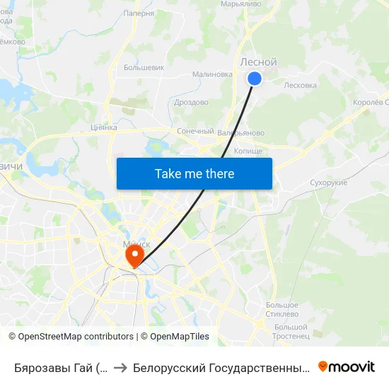 Бярозавы Гай (Берёзовая Роща) to Белорусский Государственный Технологический Университет map