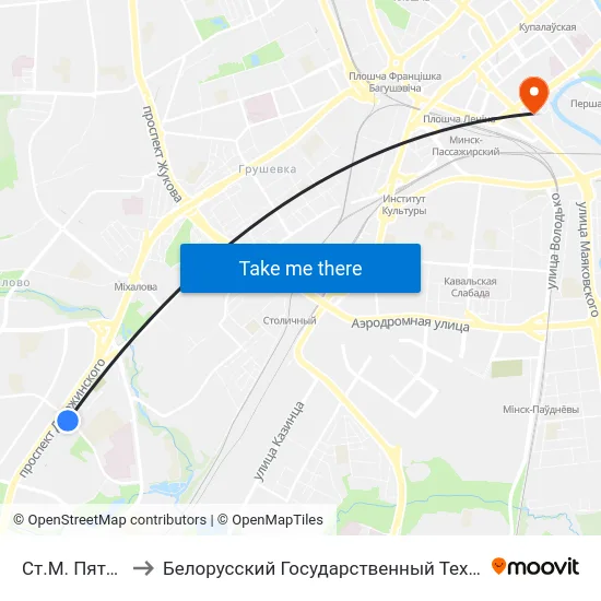 Ст.М. Пятроўшчына to Белорусский Государственный Технологический Университет map