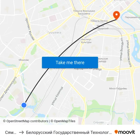Сямашкі to Белорусский Государственный Технологический Университет map