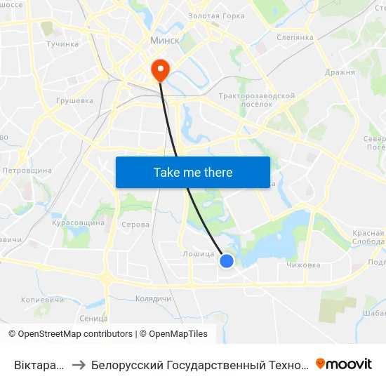 Віктара Турава to Белорусский Государственный Технологический Университет map
