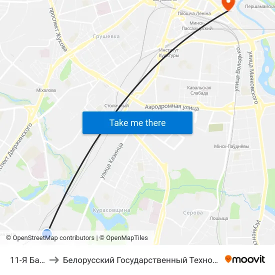 11-Я Бальніца to Белорусский Государственный Технологический Университет map